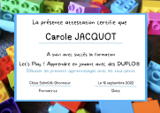 attestation de formation let's play Carole JACQUOT
