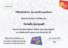 attestation de participation à la formation coder avec des lego